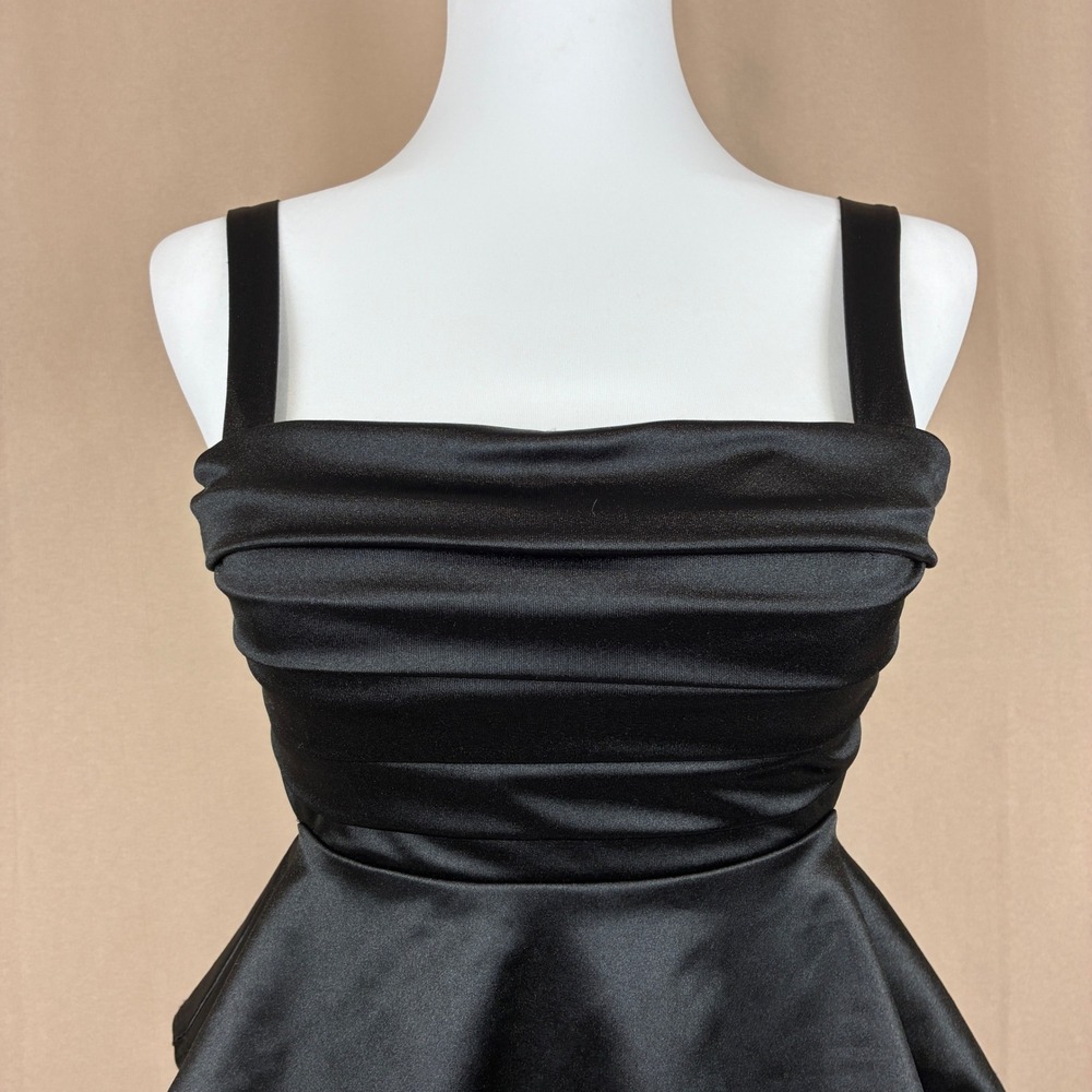 Honey and Rosie Tiered Dress M Satin Black Ruffle Cocktail Party Goth Glam - Picture 4 of 14